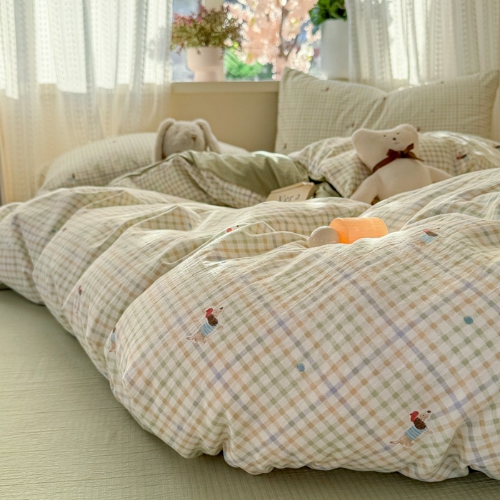 91家纺网 家纺一手货源 找家纺 安力森/诚臻酒店用品 2026新款A类双层皱皱纱四件套 腊肠狗