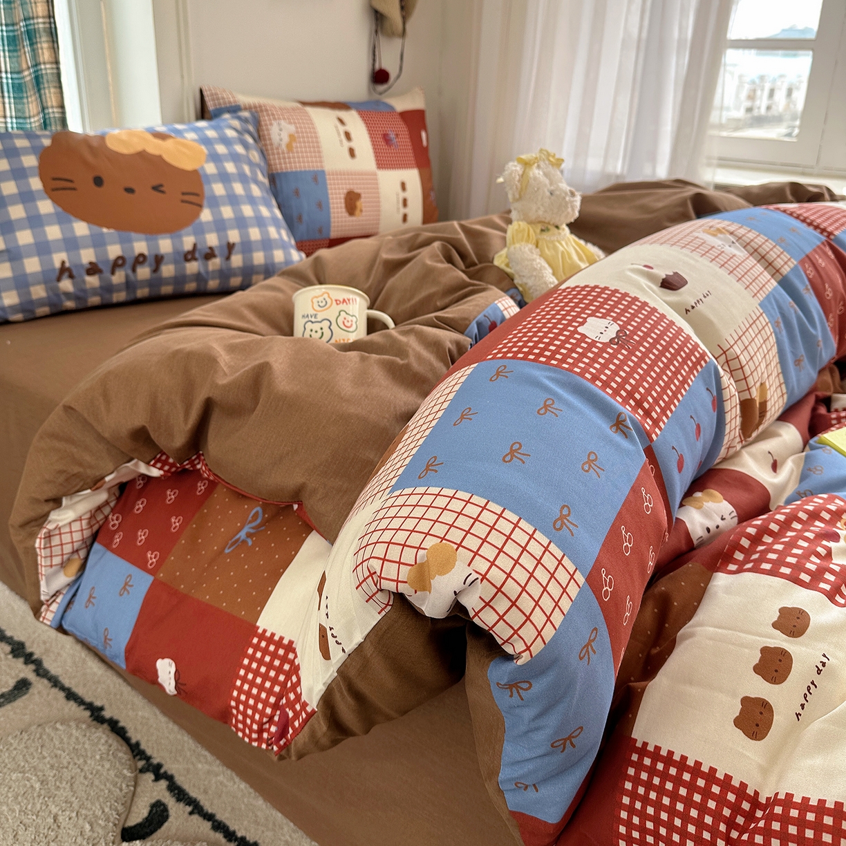 91家纺网 家纺一手货源 找家纺 （总）桃子家居 2026新款纯棉混搭大版数码印花枕套小清新猫咪可爱系列四件套