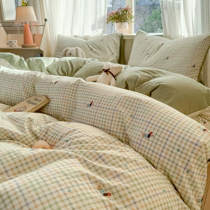 91家纺网 家纺一手货源 找家纺 安力森/诚臻酒店用品 2026新款A类双层皱皱纱四件套 腊肠狗