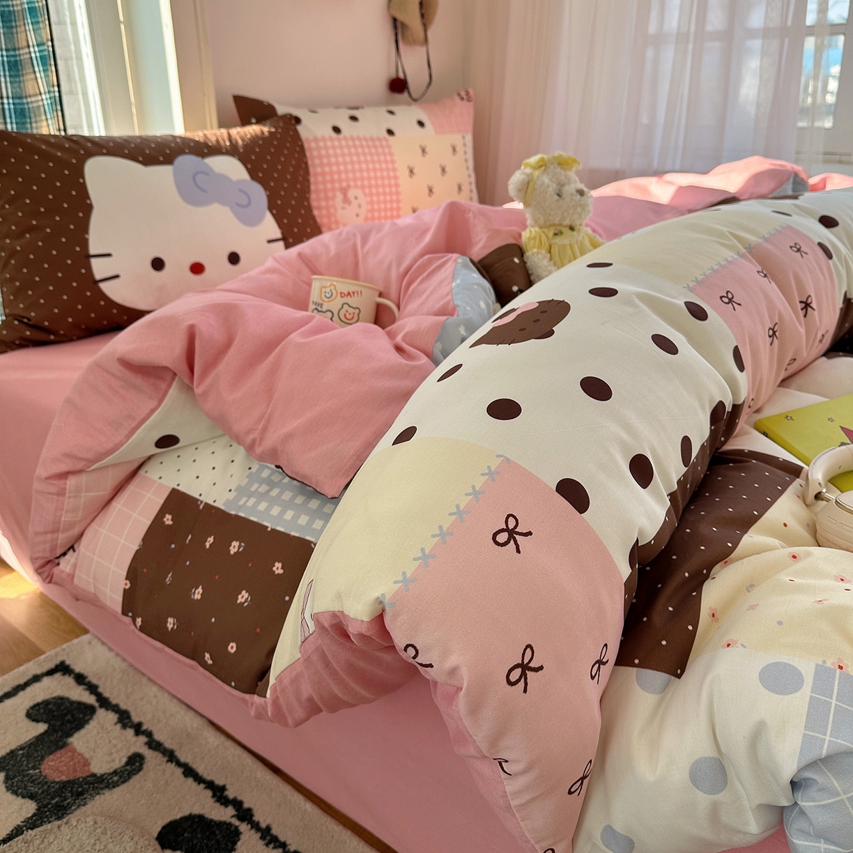 91家纺网 家纺一手货源 找家纺 （总）桃子家居 2026新款纯棉混搭大版数码印花枕套小清新猫咪可爱系列四件套