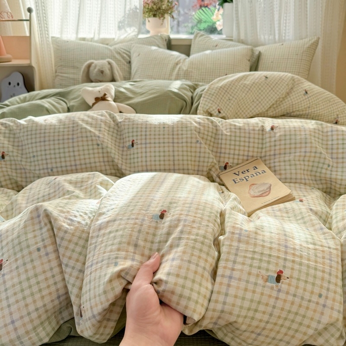 91家纺网 家纺一手货源 找家纺 安力森/诚臻酒店用品 2026新款A类双层皱皱纱四件套 腊肠狗