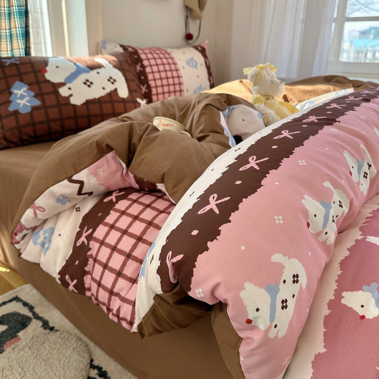 91家纺网 家纺一手货源 找家纺 （总）桃子家居 2026新款纯棉混搭大版数码印花枕套小清新猫咪可爱系列四件套