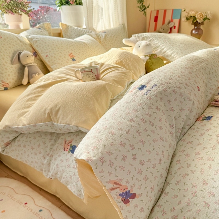 91家纺网 家纺一手货源 找家纺 安力森/诚臻酒店用品 2026新款A类双层皱皱纱四件套 乐园