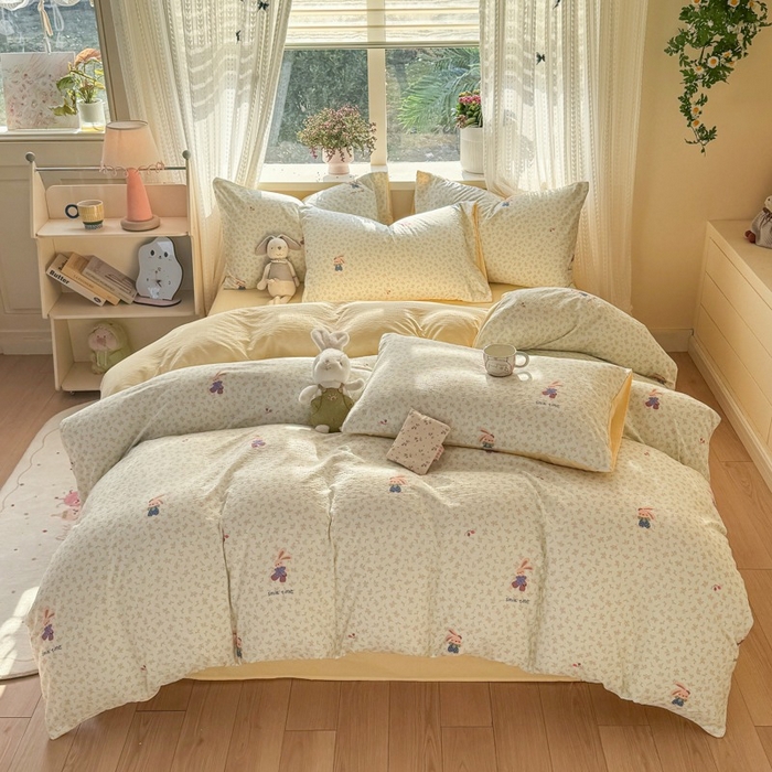 91家纺网 家纺一手货源 找家纺 安力森/诚臻酒店用品 2026新款A类双层皱皱纱四件套 乐园