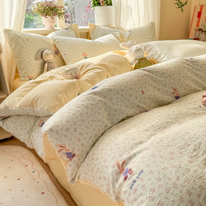 91家纺网 家纺一手货源 找家纺 安力森/诚臻酒店用品 2026新款A类双层皱皱纱四件套 乐园