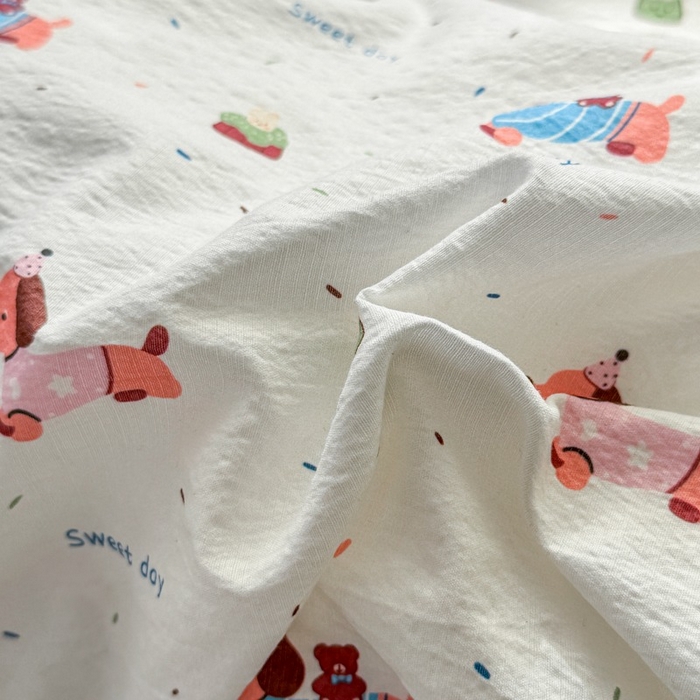 91家纺网 家纺一手货源 找家纺 安力森/诚臻酒店用品 2026新款A类双层皱皱纱四件套 洛洛小狗