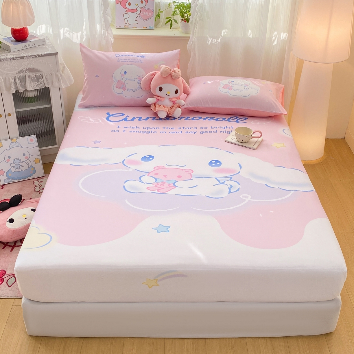 91家纺网 家纺一手货源 找家纺 博雅 2026新款三丽欧大版全棉纯棉单床笠床笠单件 全棉大版-粉色星星玉桂狗