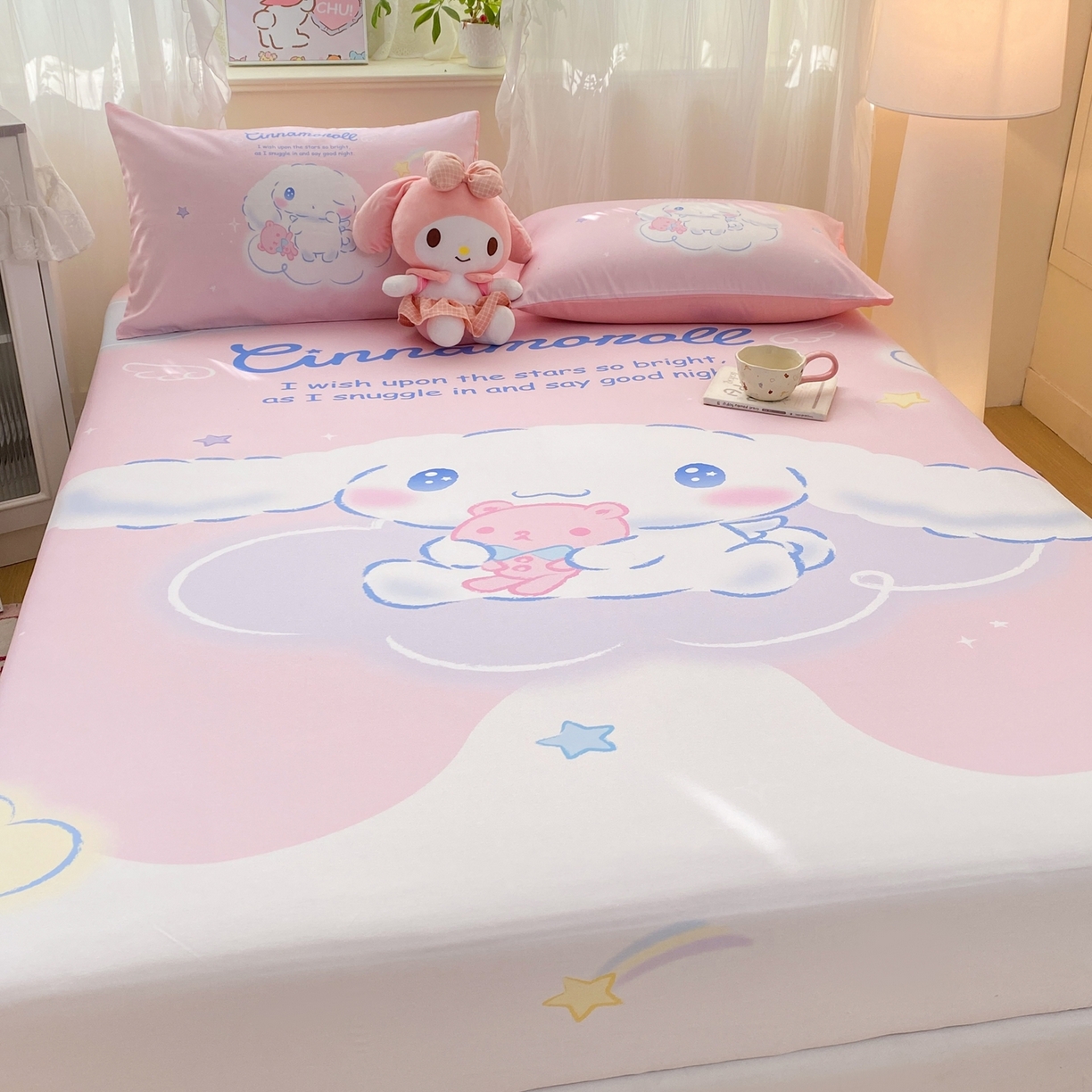 91家纺网 家纺一手货源 找家纺 博雅 2026新款三丽欧大版全棉纯棉单床笠床笠单件 全棉大版-粉色星星玉桂狗