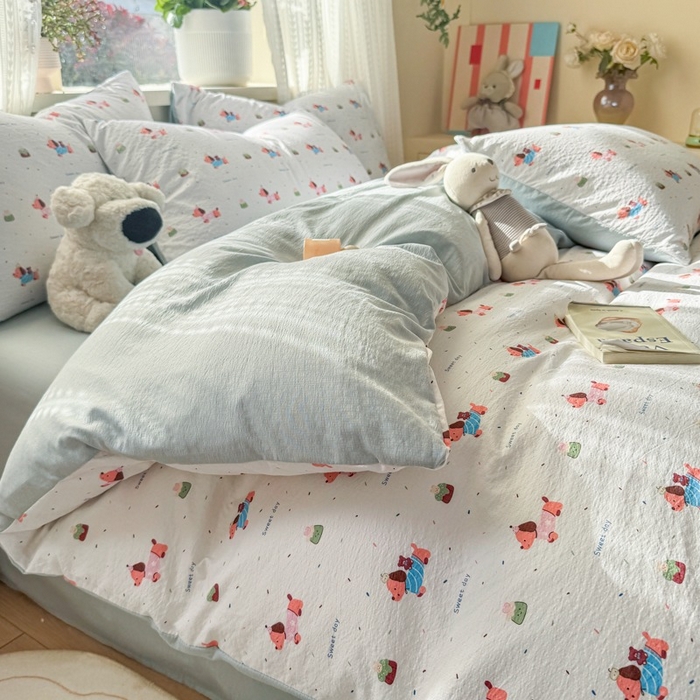 91家纺网 家纺一手货源 找家纺 安力森/诚臻酒店用品 2026新款A类双层皱皱纱四件套 洛洛小狗