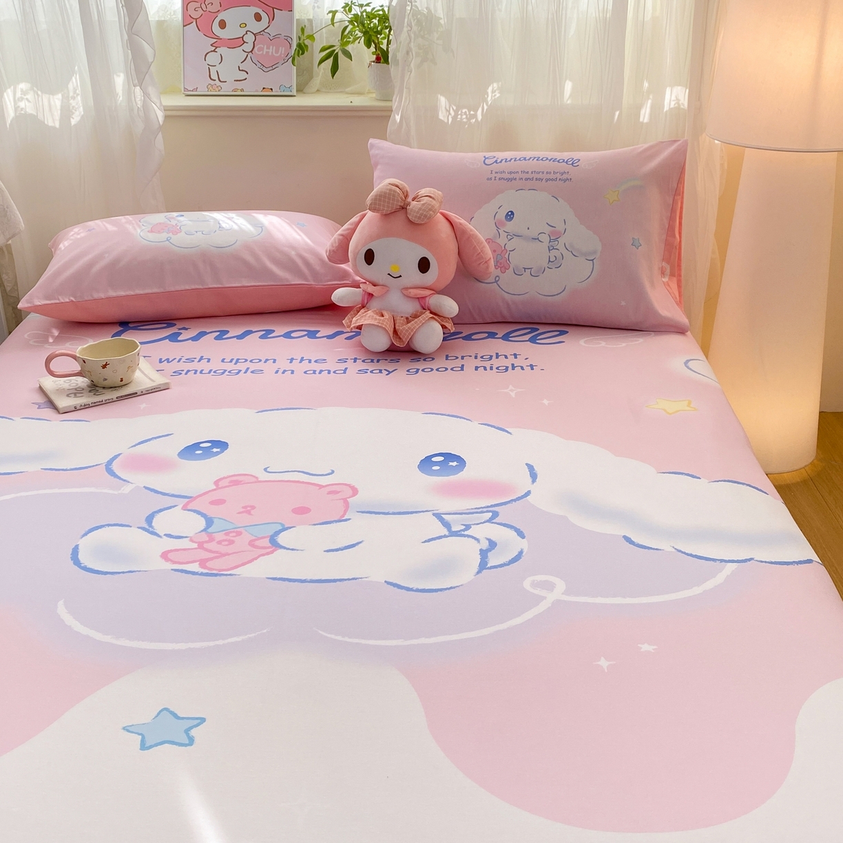 91家纺网 家纺一手货源 找家纺 博雅 2026新款三丽欧大版全棉纯棉单床笠床笠单件 全棉大版-粉色星星玉桂狗