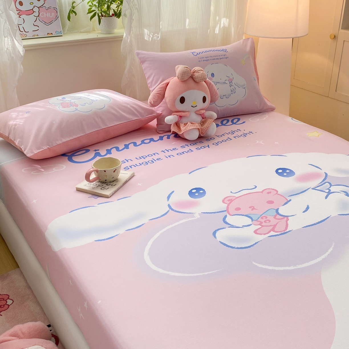 91家纺网 家纺一手货源 找家纺 博雅 2026新款三丽欧大版全棉纯棉单床笠床笠单件 全棉大版-粉色星星玉桂狗