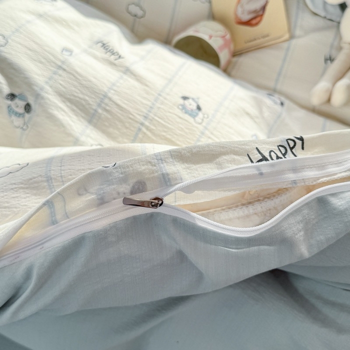 91家纺网 家纺一手货源 找家纺 安力森/诚臻酒店用品 2026新款A类双层皱皱纱四件套 萌犬乐园