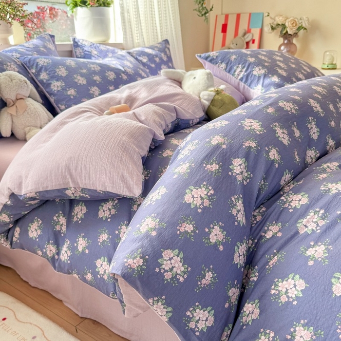 91家纺网 家纺一手货源 找家纺 安力森/诚臻酒店用品 2026新款A类双层皱皱纱四件套 浅紫花绒