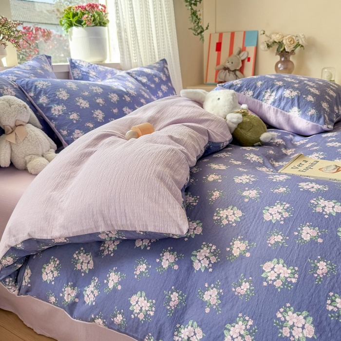 91家纺网 家纺一手货源 找家纺 安力森/诚臻酒店用品 2026新款A类双层皱皱纱四件套 浅紫花绒