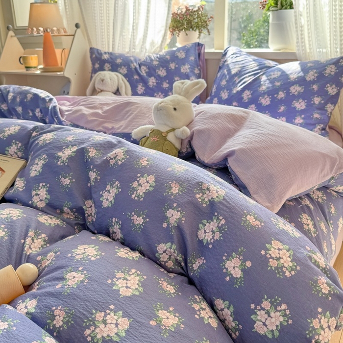 91家纺网 家纺一手货源 找家纺 安力森/诚臻酒店用品 2026新款A类双层皱皱纱四件套 浅紫花绒