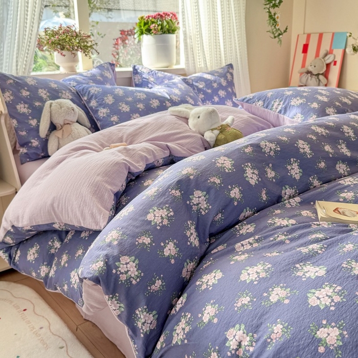 91家纺网 家纺一手货源 找家纺 安力森/诚臻酒店用品 2026新款A类双层皱皱纱四件套 浅紫花绒