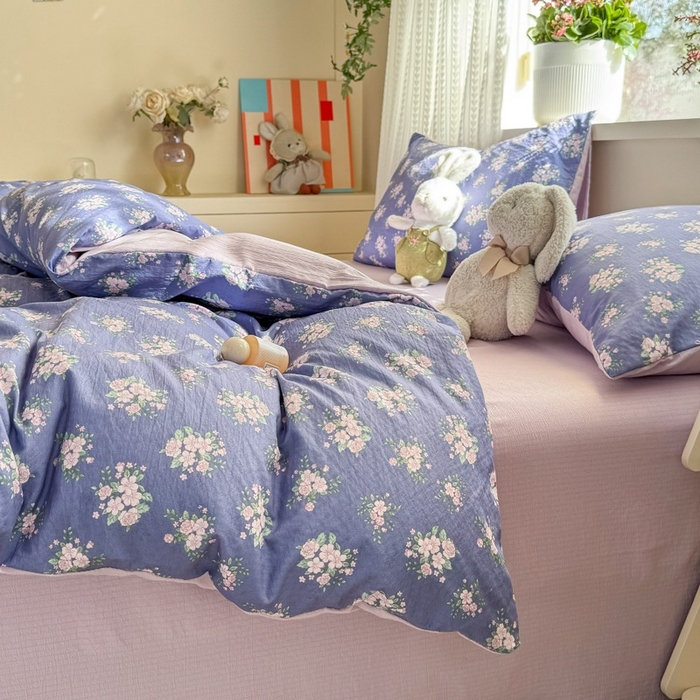 91家纺网 家纺一手货源 找家纺 安力森/诚臻酒店用品 2026新款A类双层皱皱纱四件套 浅紫花绒