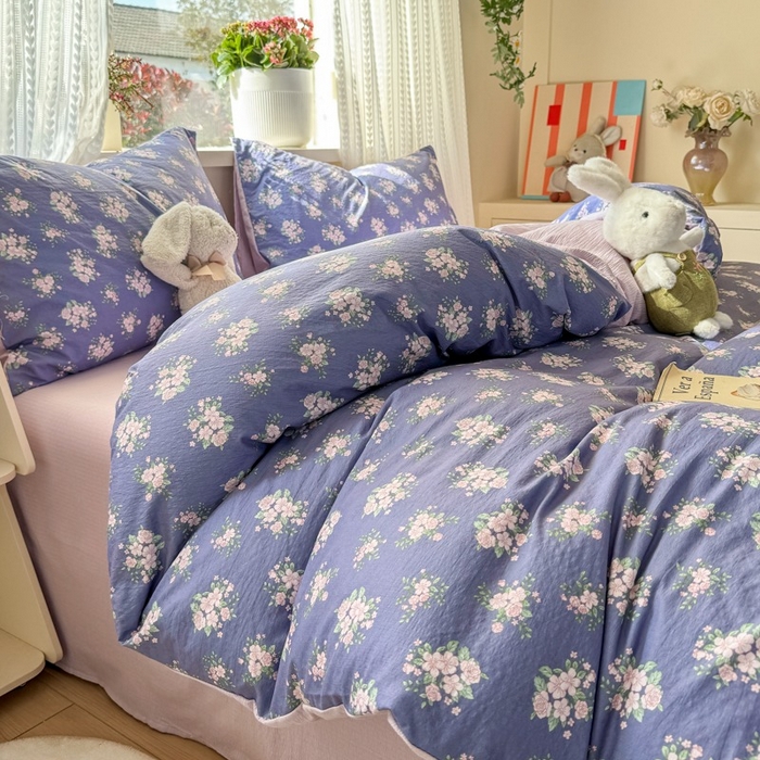 91家纺网 家纺一手货源 找家纺 安力森/诚臻酒店用品 2026新款A类双层皱皱纱四件套 浅紫花绒