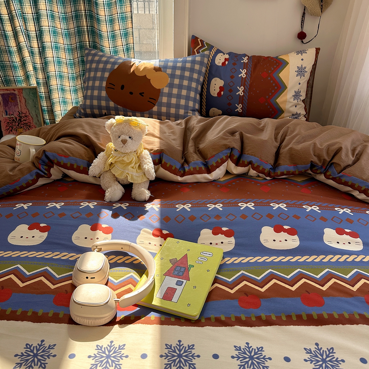 91家纺网 家纺一手货源 找家纺 桃子家居 2026新款纯棉混搭大版数码印花枕套小清新猫咪可爱系列四件套 棉混搭-甜心软糖猫