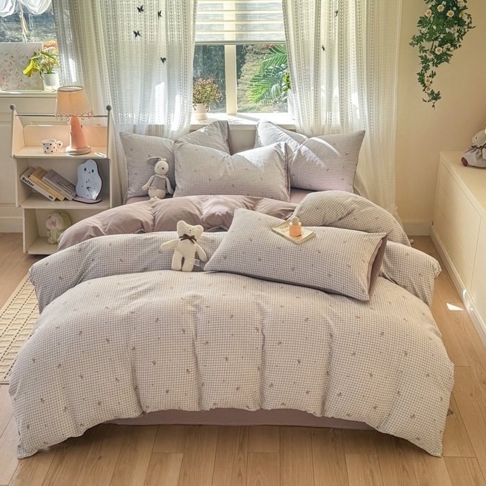 91家纺网 家纺一手货源 找家纺 安力森/诚臻酒店用品 2026新款A类双层皱皱纱四件套 柔格小狗