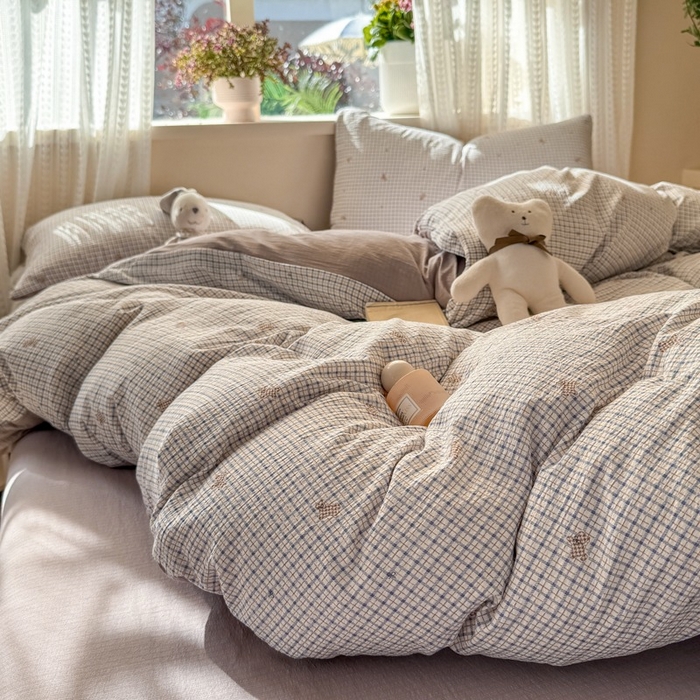 91家纺网 家纺一手货源 找家纺 安力森/诚臻酒店用品 2026新款A类双层皱皱纱四件套 柔格小狗