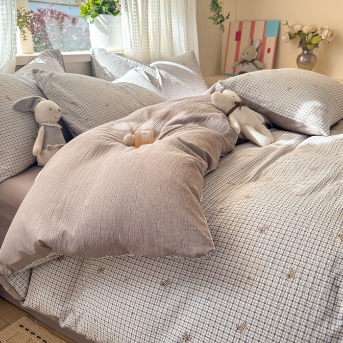 91家纺网 家纺一手货源 找家纺 安力森/诚臻酒店用品 2026新款A类双层皱皱纱四件套 柔格小狗