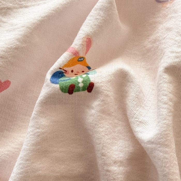 91家纺网 家纺一手货源 找家纺 安力森/诚臻酒店用品 2026新款A类双层皱皱纱四件套 桃心萌兔集