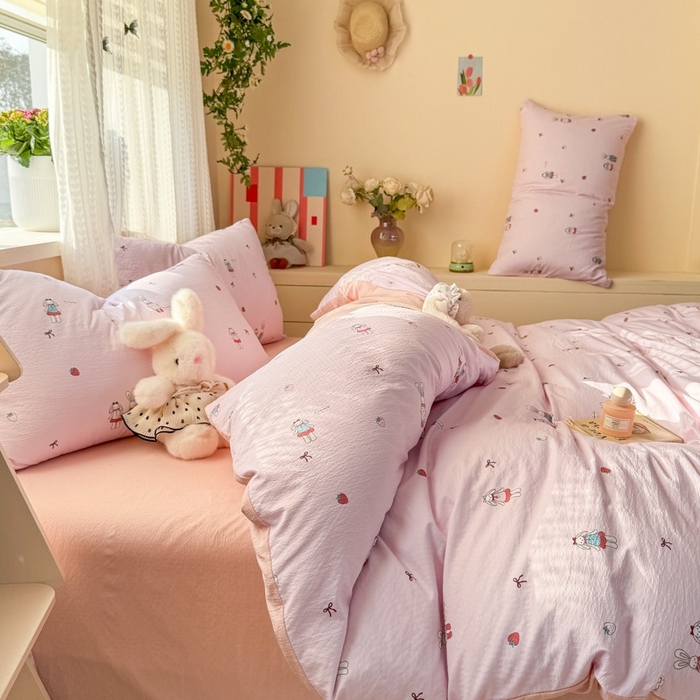 91家纺网 家纺一手货源 找家纺 安力森/诚臻酒店用品 2026新款A类双层皱皱纱四件套 兔小姐