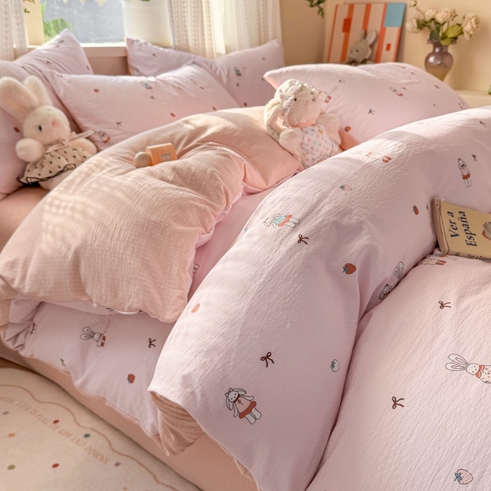 91家纺网 家纺一手货源 找家纺 安力森/诚臻酒店用品 2026新款A类双层皱皱纱四件套 兔小姐