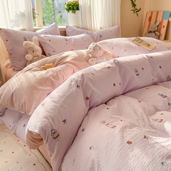 91家纺网 家纺一手货源 找家纺 安力森/诚臻酒店用品 2026新款A类双层皱皱纱四件套 兔小姐