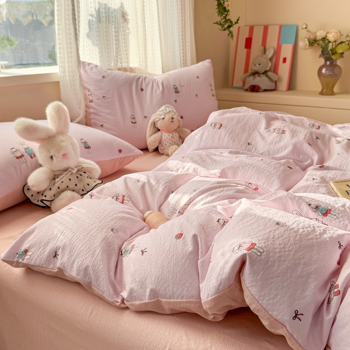 91家纺网 家纺一手货源 找家纺 安力森/诚臻酒店用品 2026新款A类双层皱皱纱四件套 兔小姐