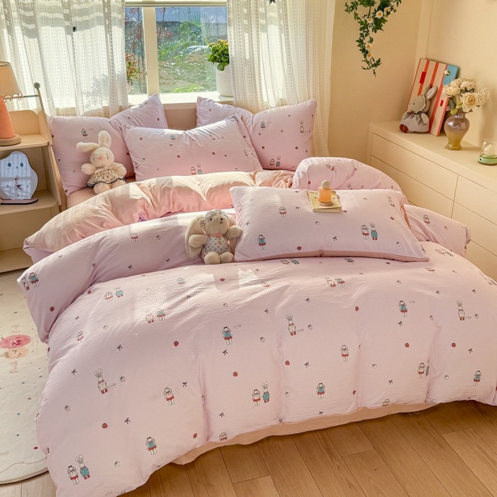 91家纺网 家纺一手货源 找家纺 安力森/诚臻酒店用品 2026新款A类双层皱皱纱四件套 兔小姐