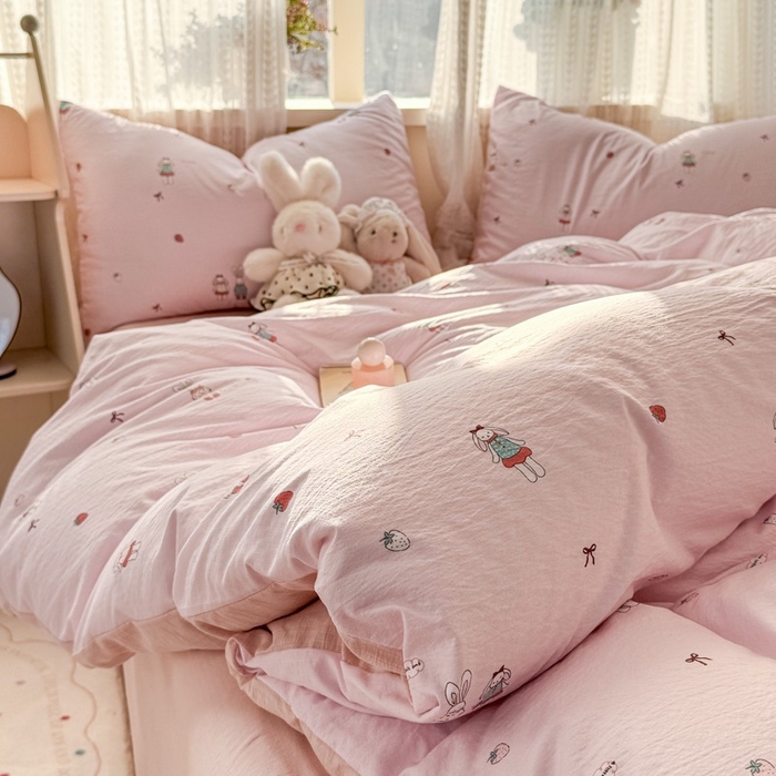 91家纺网 家纺一手货源 找家纺 安力森/诚臻酒店用品 2026新款A类双层皱皱纱四件套 兔小姐