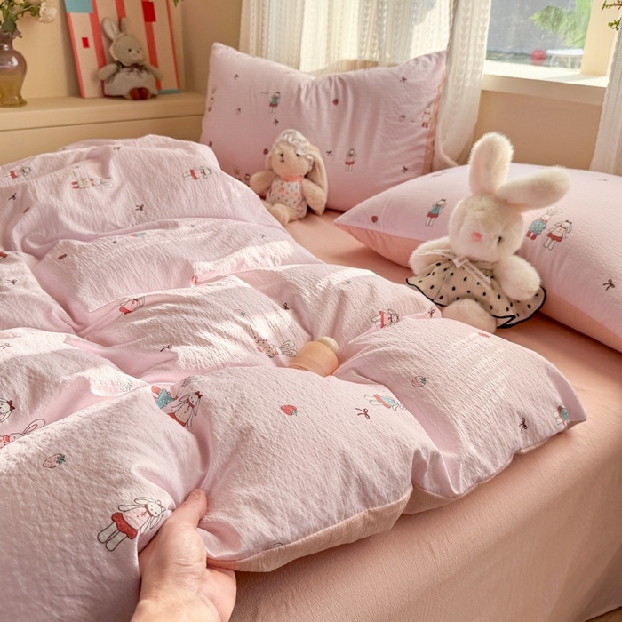 91家纺网 家纺一手货源 找家纺 安力森/诚臻酒店用品 2026新款A类双层皱皱纱四件套 兔小姐