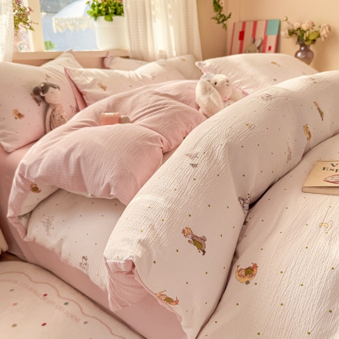 91家纺网 家纺一手货源 找家纺 安力森/诚臻酒店用品 2026新款A类双层皱皱纱四件套 月境骑踪