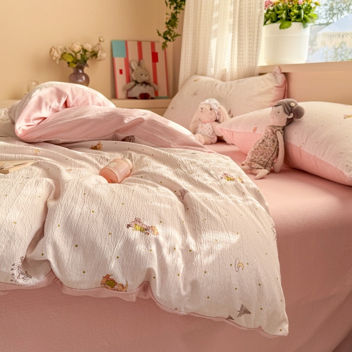 91家纺网 家纺一手货源 找家纺 安力森/诚臻酒店用品 2026新款A类双层皱皱纱四件套 月境骑踪