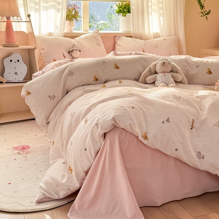 91家纺网 家纺一手货源 找家纺 安力森/诚臻酒店用品 2026新款A类双层皱皱纱四件套 月境骑踪