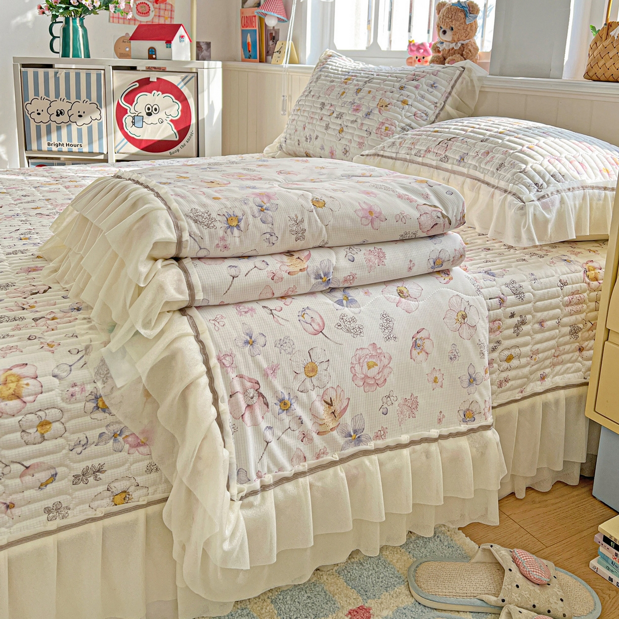 91家纺网 家纺一手货源 找家纺 （总）富米莱（原臻工厂） 2026新款高奢维密花边冰肤格凉感夏凉被床盖夏被空调被四件套