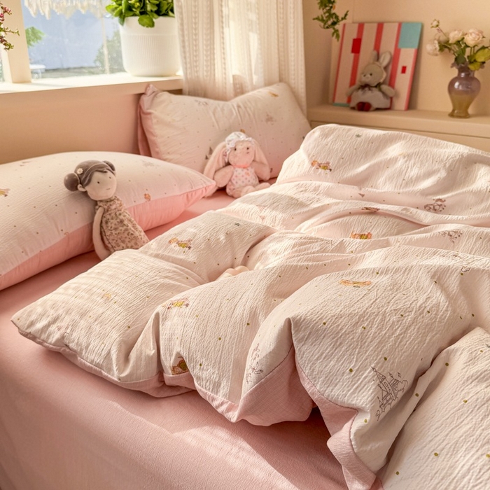 91家纺网 家纺一手货源 找家纺 安力森/诚臻酒店用品 2026新款A类双层皱皱纱四件套 月境骑踪