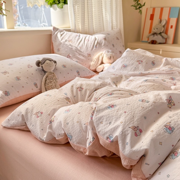 91家纺网 家纺一手货源 找家纺 安力森/诚臻酒店用品 2026新款A类双层皱皱纱四件套 云间童梦