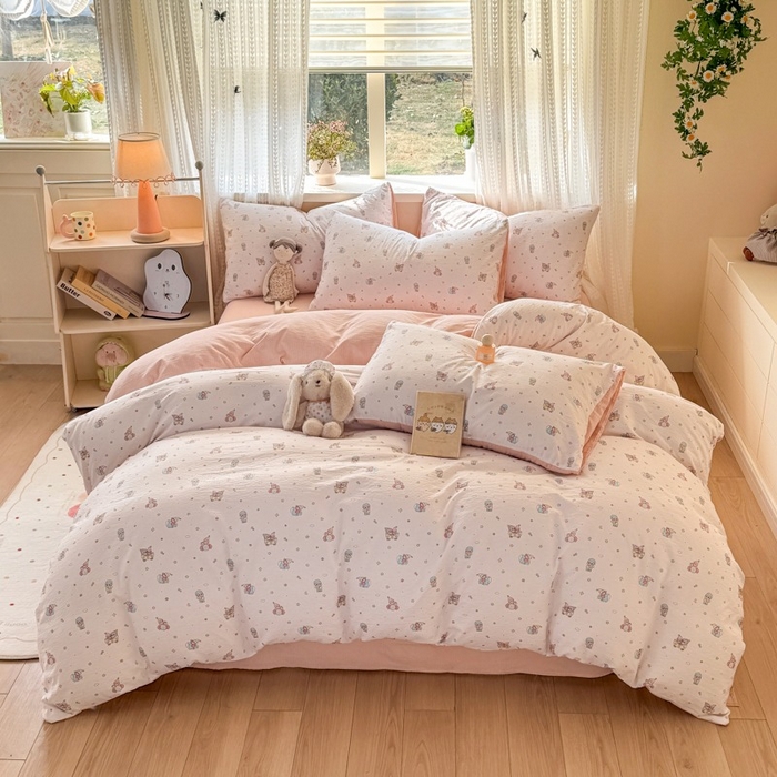 91家纺网 家纺一手货源 找家纺 安力森/诚臻酒店用品 2026新款A类双层皱皱纱四件套 云间童梦