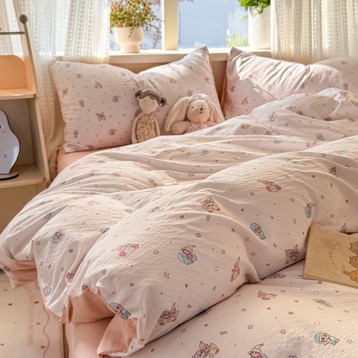 91家纺网 家纺一手货源 找家纺 安力森/诚臻酒店用品 2026新款A类双层皱皱纱四件套 云间童梦