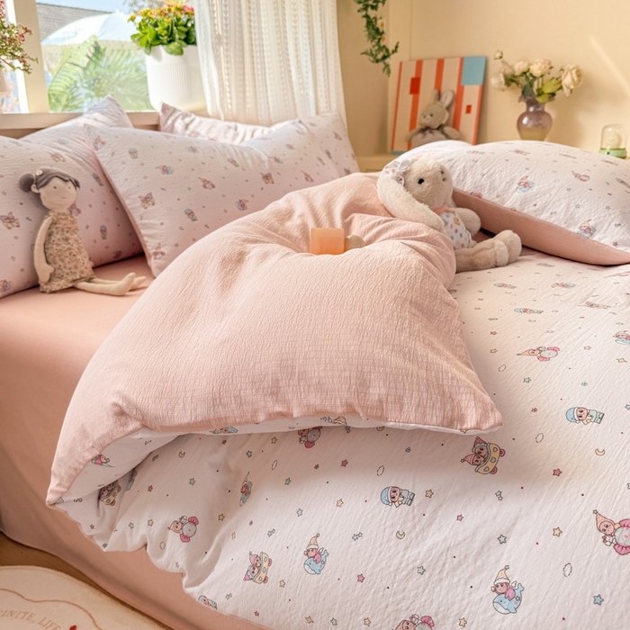 91家纺网 家纺一手货源 找家纺 安力森/诚臻酒店用品 2026新款A类双层皱皱纱四件套 云间童梦