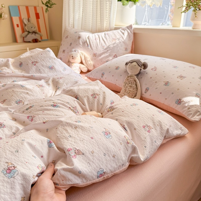 91家纺网 家纺一手货源 找家纺 安力森/诚臻酒店用品 2026新款A类双层皱皱纱四件套 云间童梦