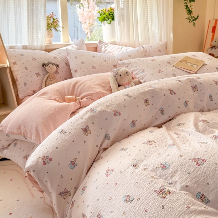 91家纺网 家纺一手货源 找家纺 安力森/诚臻酒店用品 2026新款A类双层皱皱纱四件套 云间童梦