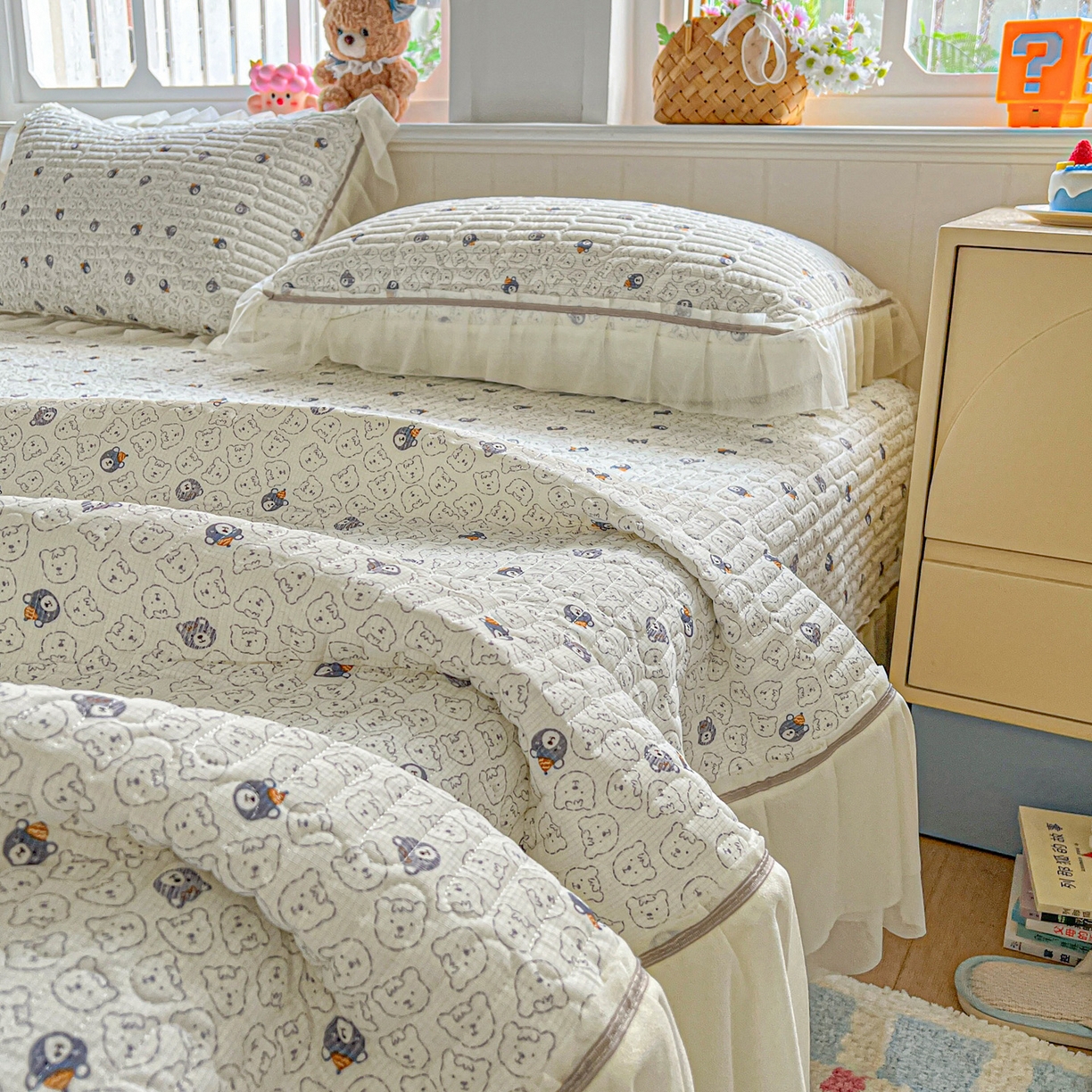 91家纺网 家纺一手货源 找家纺 富米莱（原臻工厂） 2026新款高奢维密花边冰肤格凉感夏凉被床盖夏被空调被四件套 夏被床盖-萌宠集