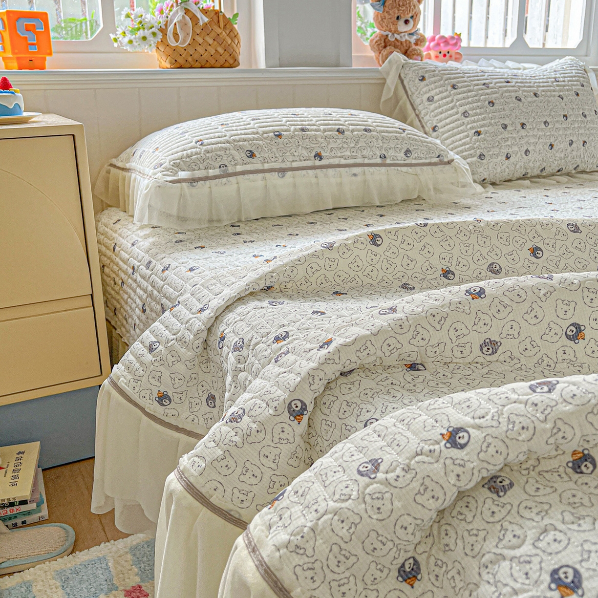 91家纺网 家纺一手货源 找家纺 富米莱（原臻工厂） 2026新款高奢维密花边冰肤格凉感夏凉被床盖夏被空调被四件套 夏被床盖-萌宠集