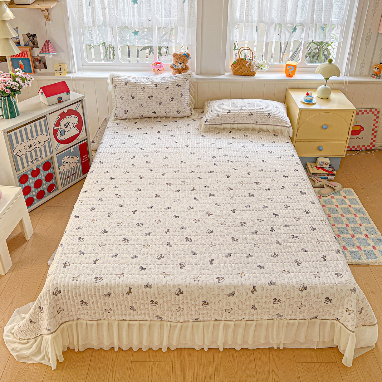 91家纺网 家纺一手货源 找家纺 富米莱（原臻工厂） 2026新款高奢维密花边冰肤格凉感夏凉被床盖夏被空调被四件套 夏被床盖-萌马聚财