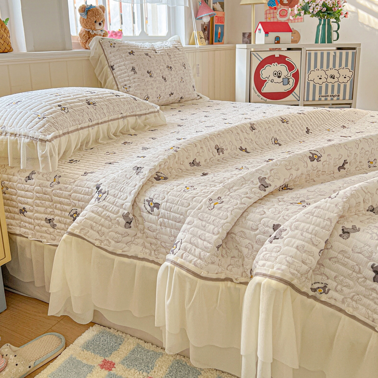 91家纺网 家纺一手货源 找家纺 富米莱（原臻工厂） 2026新款高奢维密花边冰肤格凉感夏凉被床盖夏被空调被四件套 夏被床盖-萌马聚财