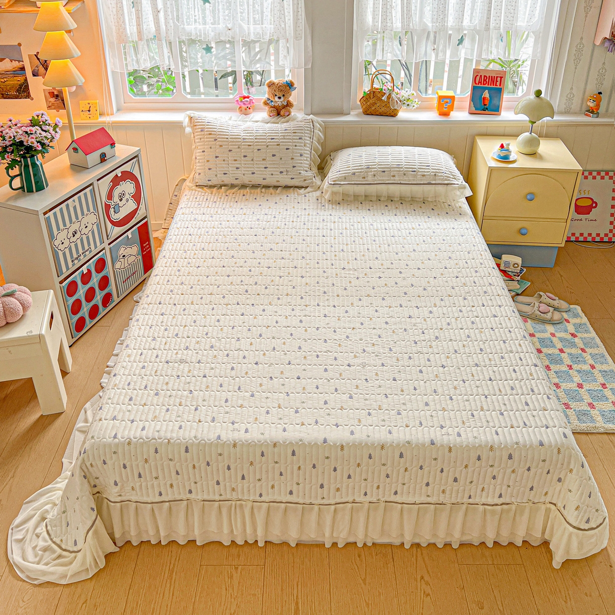 91家纺网 家纺一手货源 找家纺 富米莱（原臻工厂） 2026新款高奢维密花边冰肤格凉感夏凉被床盖夏被空调被四件套 夏被床盖-梦幻森林